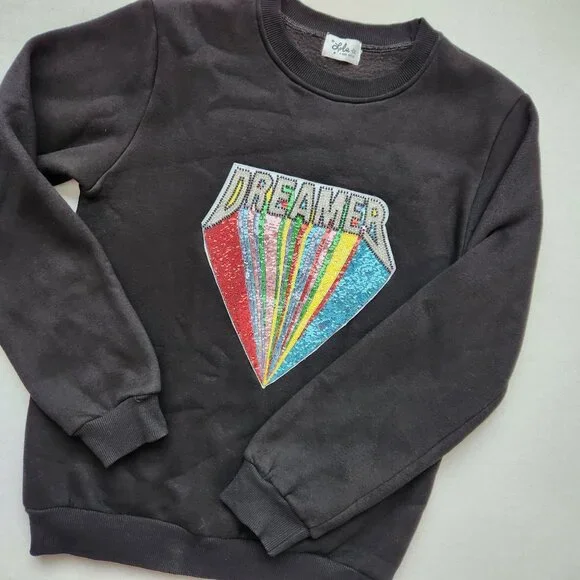 Lola + The Boys Dreamer Black Crewneck Sweatshirt Beaded Sequins Soft Boho Glam - Picture 3 of 10
